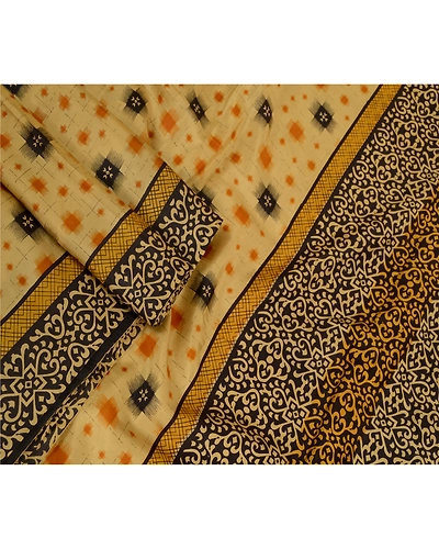 Sanskriti Vintage Beige Indian Printed Sarees Pure Silk Sari Floral Craft Fabric, PR-59455-Beige-Printed Floral Design-Pure Silk-1