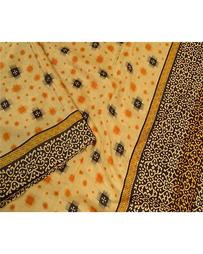 Sanskriti Vintage Beige Indian Printed Sarees Pure Silk Sari Floral Craft Fabric, PR-59455-Beige-Printed Floral Design-Pure Silk-2
