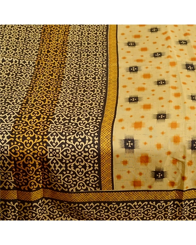 Sanskriti Vintage Beige Indian Printed Sarees Pure Silk Sari Floral Craft Fabric, PR-59455-Beige-Printed Floral Design-Pure Silk-3