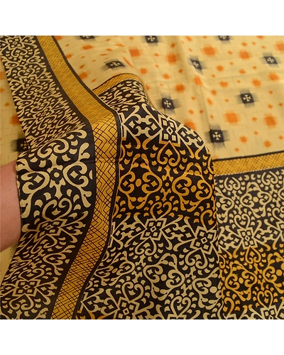 Sanskriti Vintage Beige Indian Printed Sarees Pure Silk Sari Floral Craft Fabric, PR-59455-Beige-Printed Floral Design-Pure Silk-5