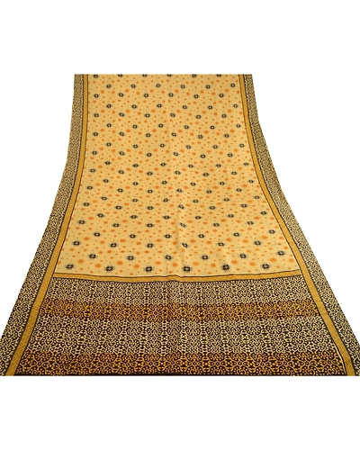 Sanskriti Vintage Beige Indian Printed Sarees Pure Silk Sari Floral Craft Fabric, PR-59455-Beige-Printed Floral Design-Pure Silk-7