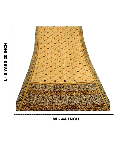 Sanskriti Vintage Beige Indian Printed Sarees Pure Silk Sari Floral Craft Fabric, PR-59455-Beige-Printed Floral Design-Pure Silk-8