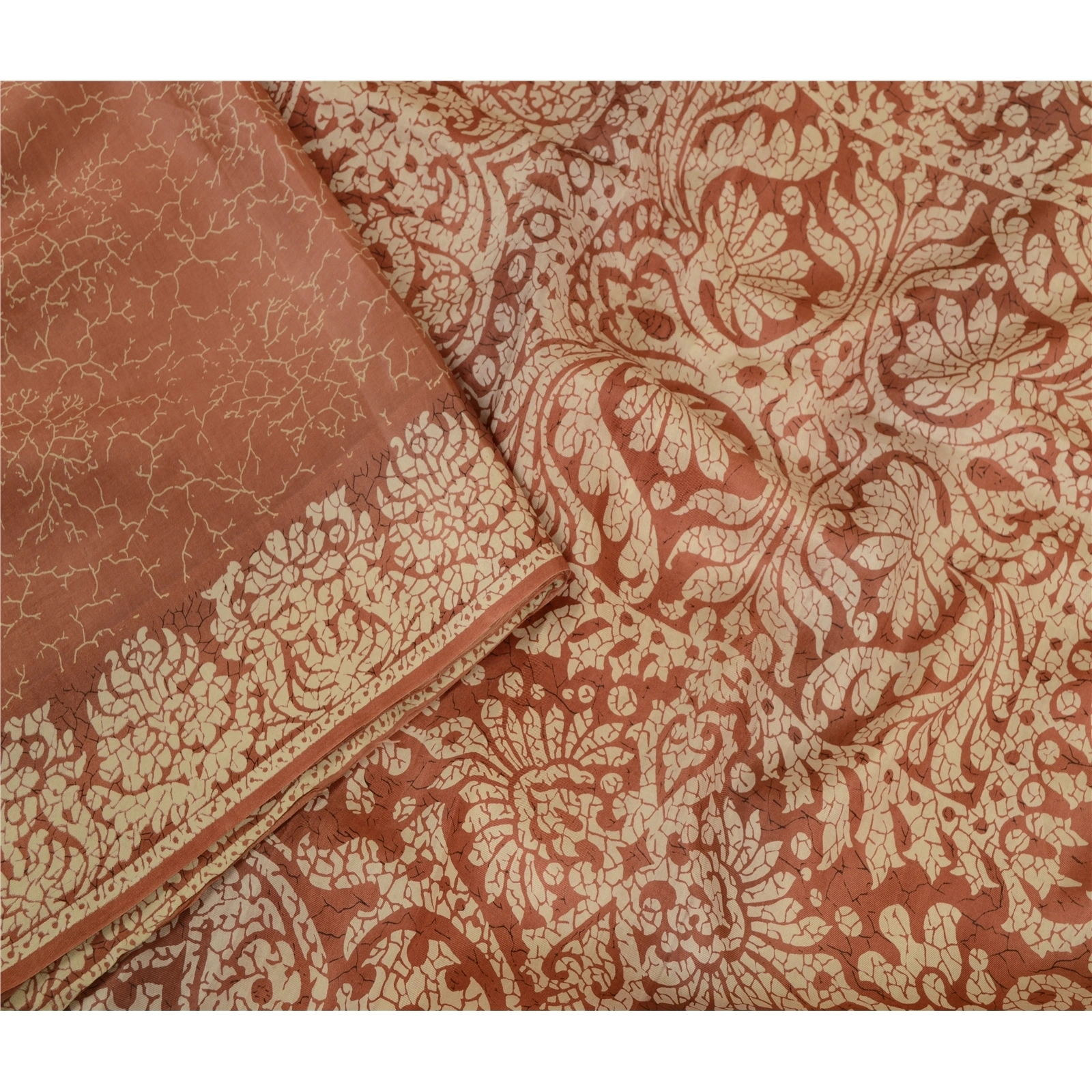 Sanskriti Vintage Brown Printed Sarees 100% Pure Silk Sari Floral Craft Fabric, PR-59458-Brown-Printed Floral Design-Pure Silk-3