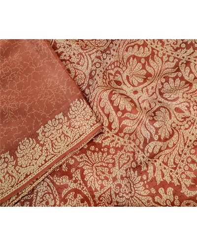 Sanskriti Vintage Brown Printed Sarees 100% Pure Silk Sari Floral Craft Fabric, PR-59458-Brown-Printed Floral Design-Pure Silk-3