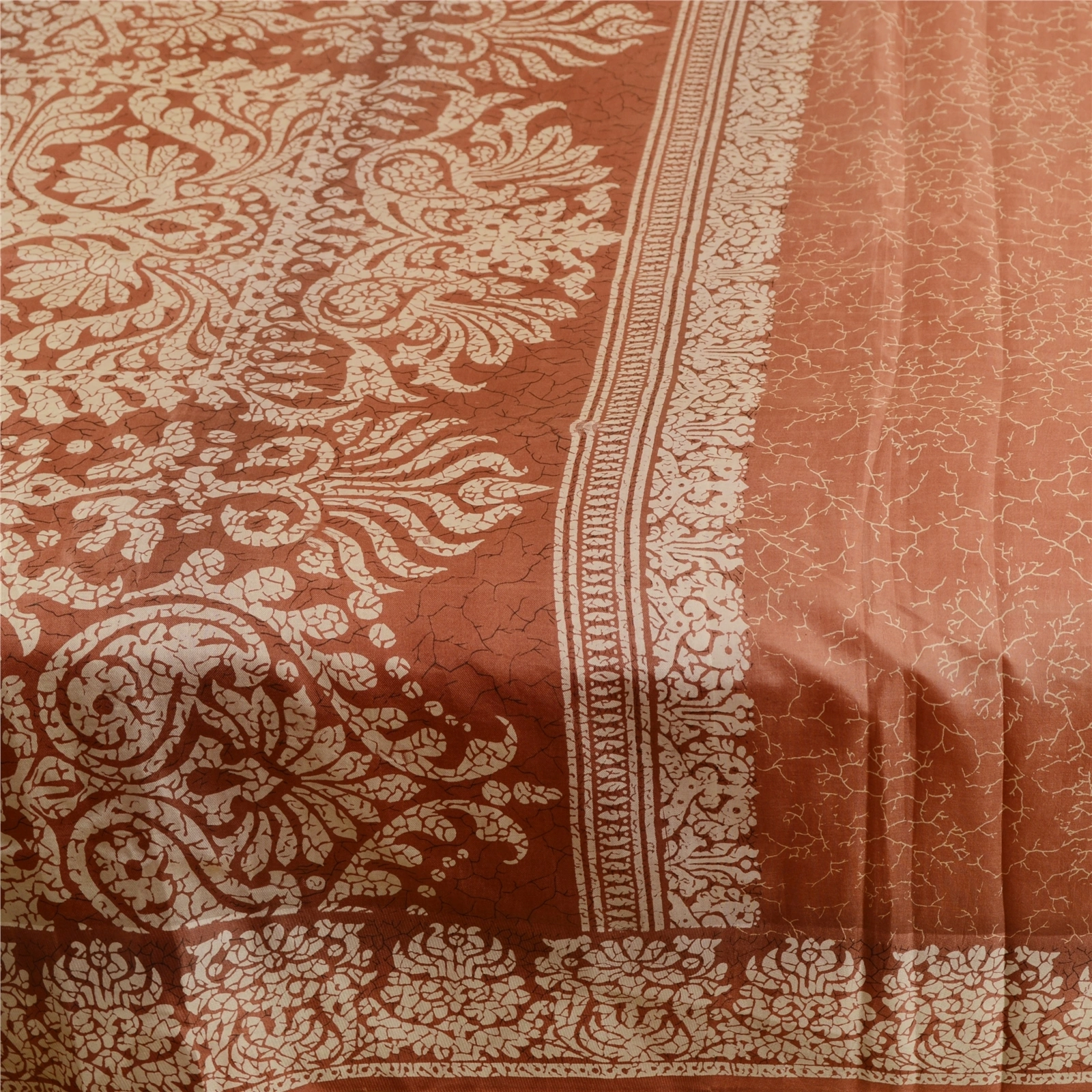 Sanskriti Vintage Brown Printed Sarees 100% Pure Silk Sari Floral Craft Fabric, PR-59458-Brown-Printed Floral Design-Pure Silk-4