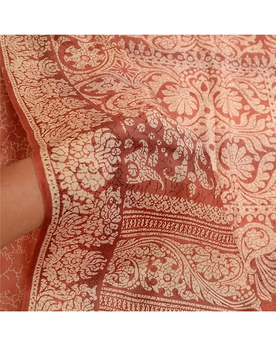 Sanskriti Vintage Brown Printed Sarees 100% Pure Silk Sari Floral Craft Fabric, PR-59458-Brown-Printed Floral Design-Pure Silk-6
