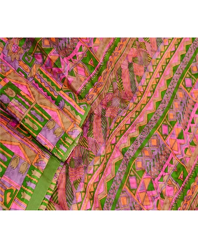 Sanskriti Vintage Pink Sarees Pure Silk Printed Woven Sari Soft 5Yd Craft Fabric, PR-59495-Pink-Printed Floral Design-Pure Silk-1