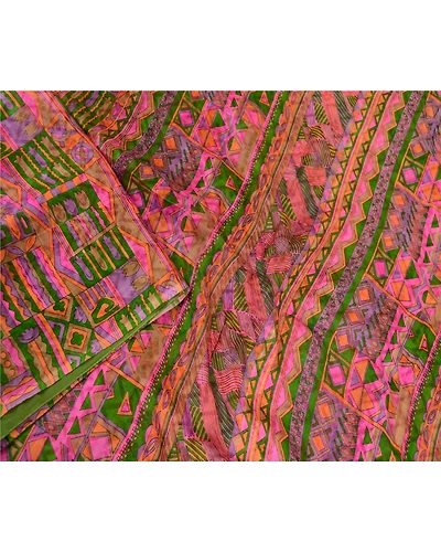 Sanskriti Vintage Pink Sarees Pure Silk Printed Woven Sari Soft 5Yd Craft Fabric, PR-59495-Pink-Printed Floral Design-Pure Silk-2