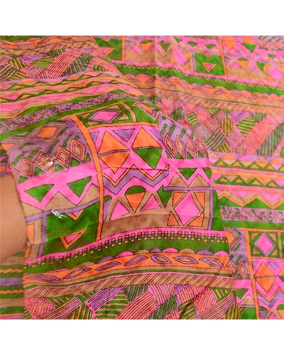Sanskriti Vintage Pink Sarees Pure Silk Printed Woven Sari Soft 5Yd Craft Fabric, PR-59495-Pink-Printed Floral Design-Pure Silk-5