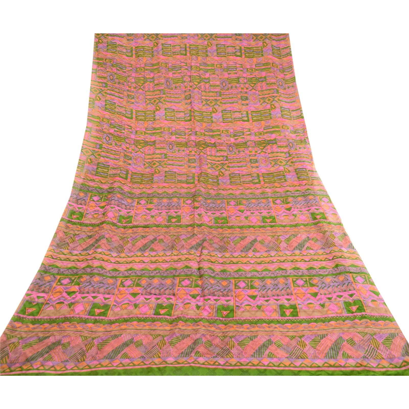 Sanskriti Vintage Pink Sarees Pure Silk Printed Woven Sari Soft 5Yd Craft Fabric, PR-59495-Pink-Printed Floral Design-Pure Silk-7