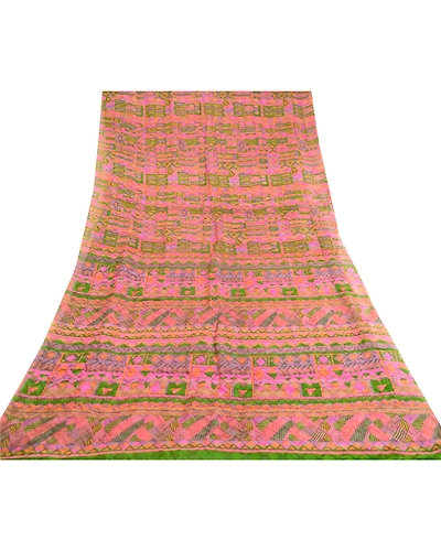 Sanskriti Vintage Pink Sarees Pure Silk Printed Woven Sari Soft 5Yd Craft Fabric, PR-59495-Pink-Printed Floral Design-Pure Silk-7