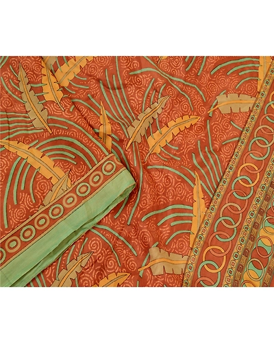 Sanskriti Vintage Brown Sarees Indian Pure Silk Printed Sari Soft Craft Fabric, PR-59505-Brown-Printed Floral Design-Pure Silk-3