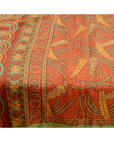 Sanskriti Vintage Brown Sarees Indian Pure Silk Printed Sari Soft Craft Fabric, PR-59505-Brown-Printed Floral Design-Pure Silk-4
