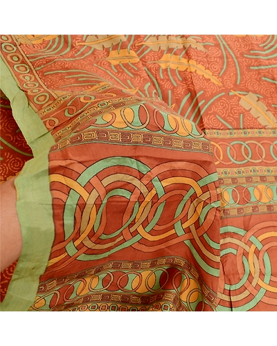 Sanskriti Vintage Brown Sarees Indian Pure Silk Printed Sari Soft Craft Fabric, PR-59505-Brown-Printed Floral Design-Pure Silk-6