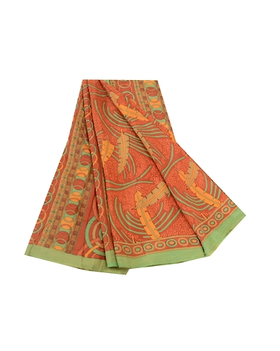 Sanskriti Vintage Brown Sarees Indian Pure Silk Printed Sari Soft Craft Fabric, PR-59505-Brown-Printed Floral Design-Pure Silk-7