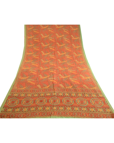 Sanskriti Vintage Brown Sarees Indian Pure Silk Printed Sari Soft Craft Fabric, PR-59505-Brown-Printed Floral Design-Pure Silk-8