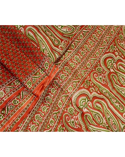 Sanskriti Vintage Orange 100% Sarees Pure Silk Printed Sari Floral Craft Fabric, PR-59523-Orange-Printed Floral Design-Pure Silk-1