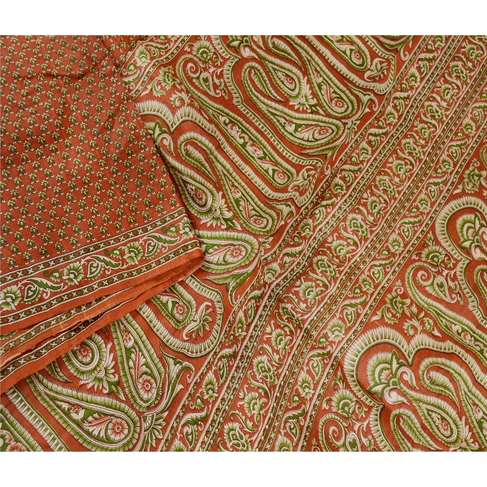 Sanskriti Vintage Orange 100% Sarees Pure Silk Printed Sari Floral Craft Fabric, PR-59523-Orange-Printed Floral Design-Pure Silk-2