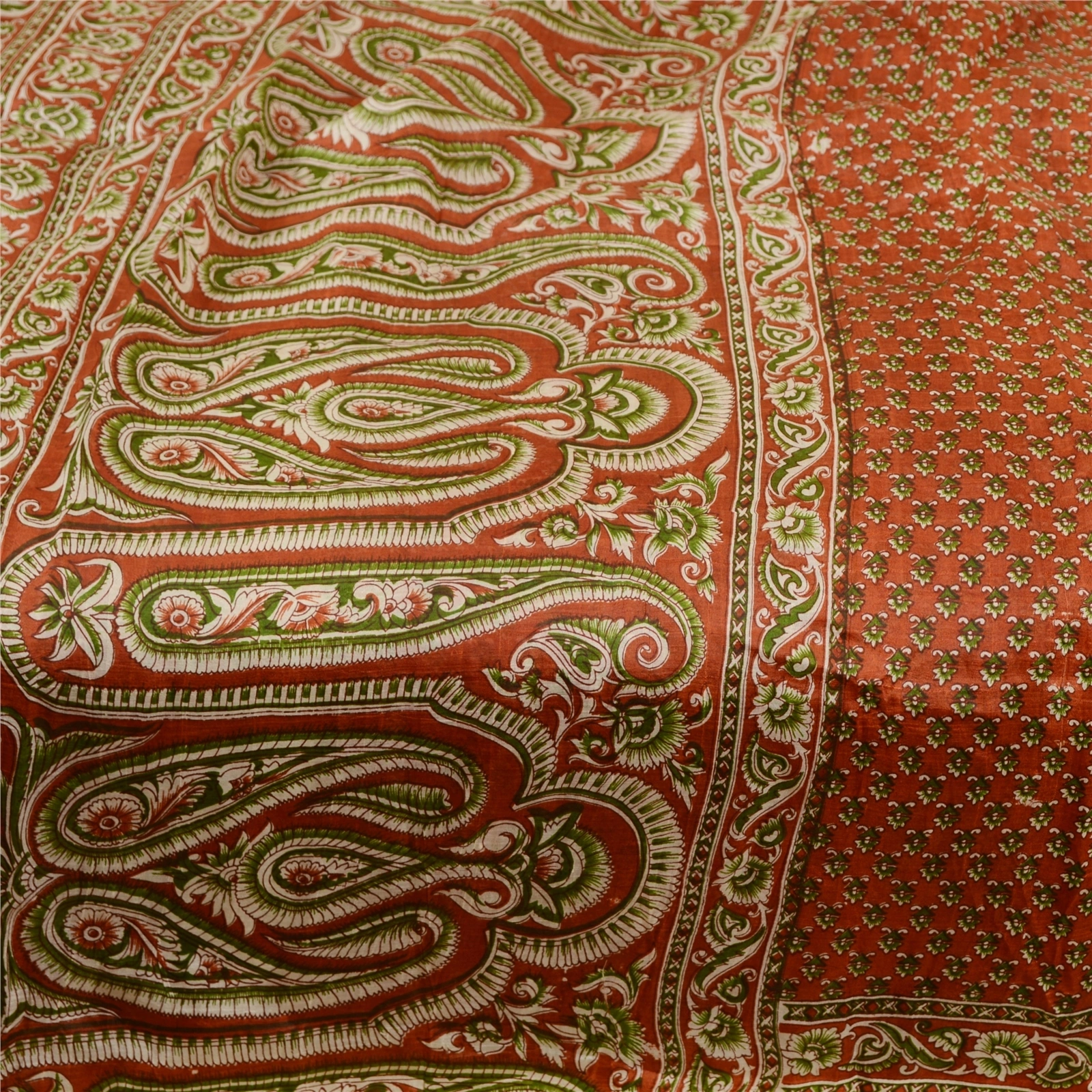 Sanskriti Vintage Orange 100% Sarees Pure Silk Printed Sari Floral Craft Fabric, PR-59523-Orange-Printed Floral Design-Pure Silk-3