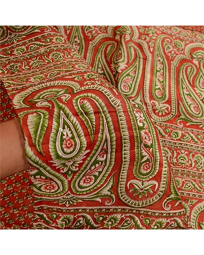 Sanskriti Vintage Orange 100% Sarees Pure Silk Printed Sari Floral Craft Fabric, PR-59523-Orange-Printed Floral Design-Pure Silk-5