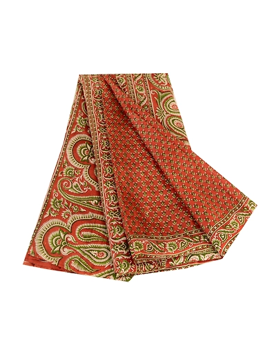Sanskriti Vintage Orange 100% Sarees Pure Silk Printed Sari Floral Craft Fabric, PR-59523-Orange-Printed Floral Design-Pure Silk-6