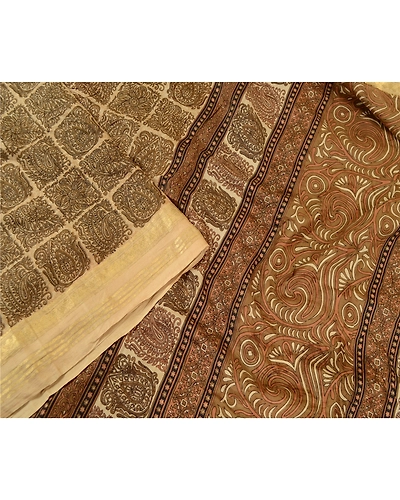 Sanskriti Vintage Brown Sarees Pure Silk Printed Zari Border Sari Craft Fabric, PR-59527-Brown-Printed Floral Design-Pure Silk-2