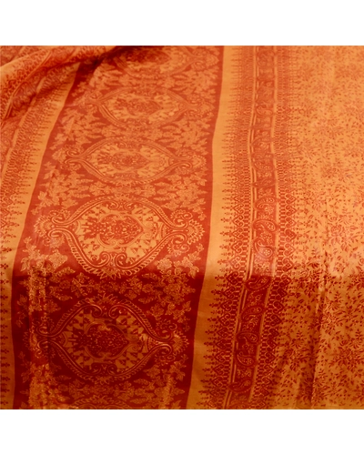 Sanskriti Vintage Saffron Indian Sarees Pure Silk Printed Sari Soft Craft Fabric, PR-59528-Saffron-Printed Floral Design-Pure Silk-3