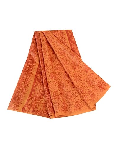 Sanskriti Vintage Saffron Indian Sarees Pure Silk Printed Sari Soft Craft Fabric, PR-59528-Saffron-Printed Floral Design-Pure Silk-6