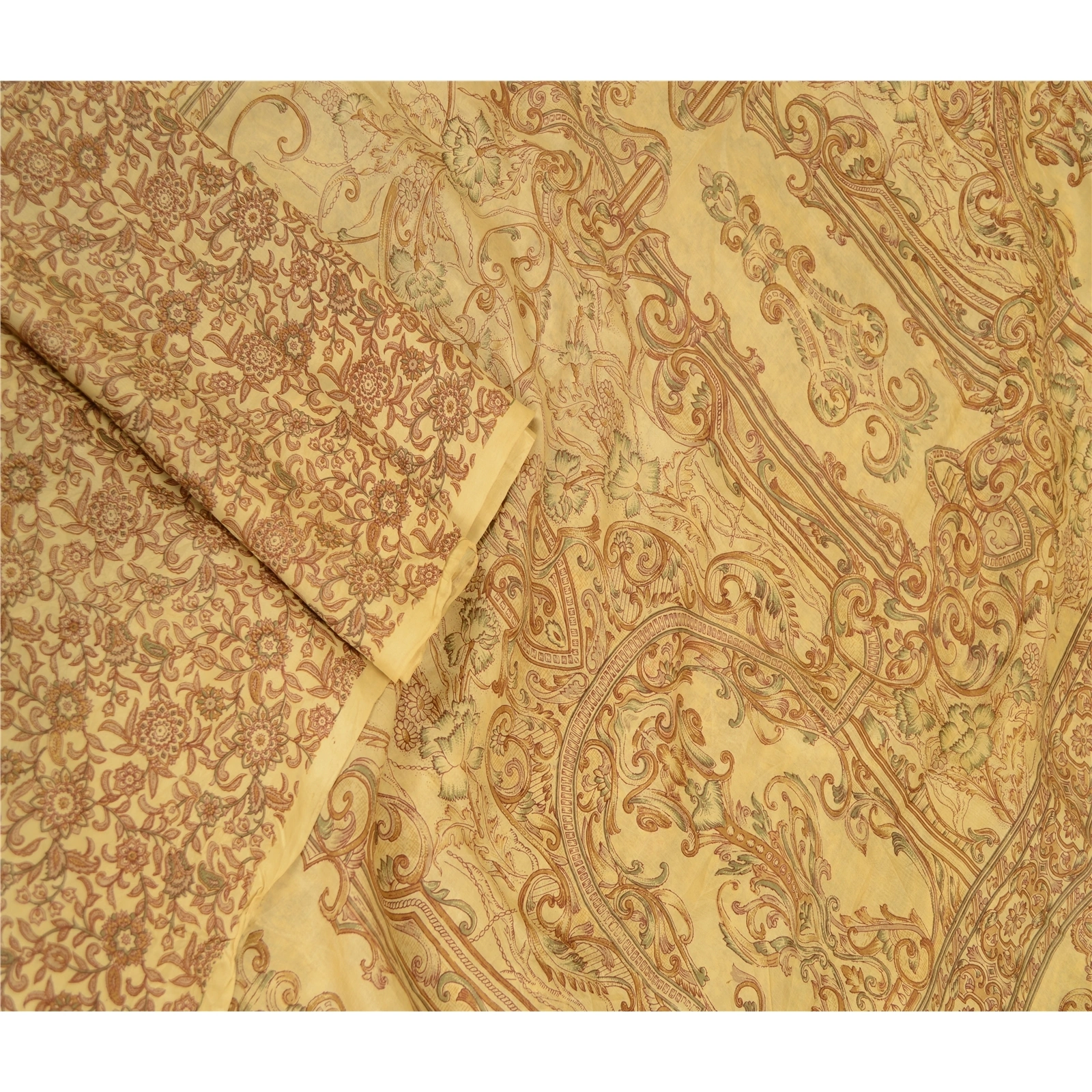 Sanskriti Vintage Brown Indian Printed Sarees Pure Silk Sari Floral Craft Fabric, PR-59544-Brown-Printed Floral Design-Pure Silk-1