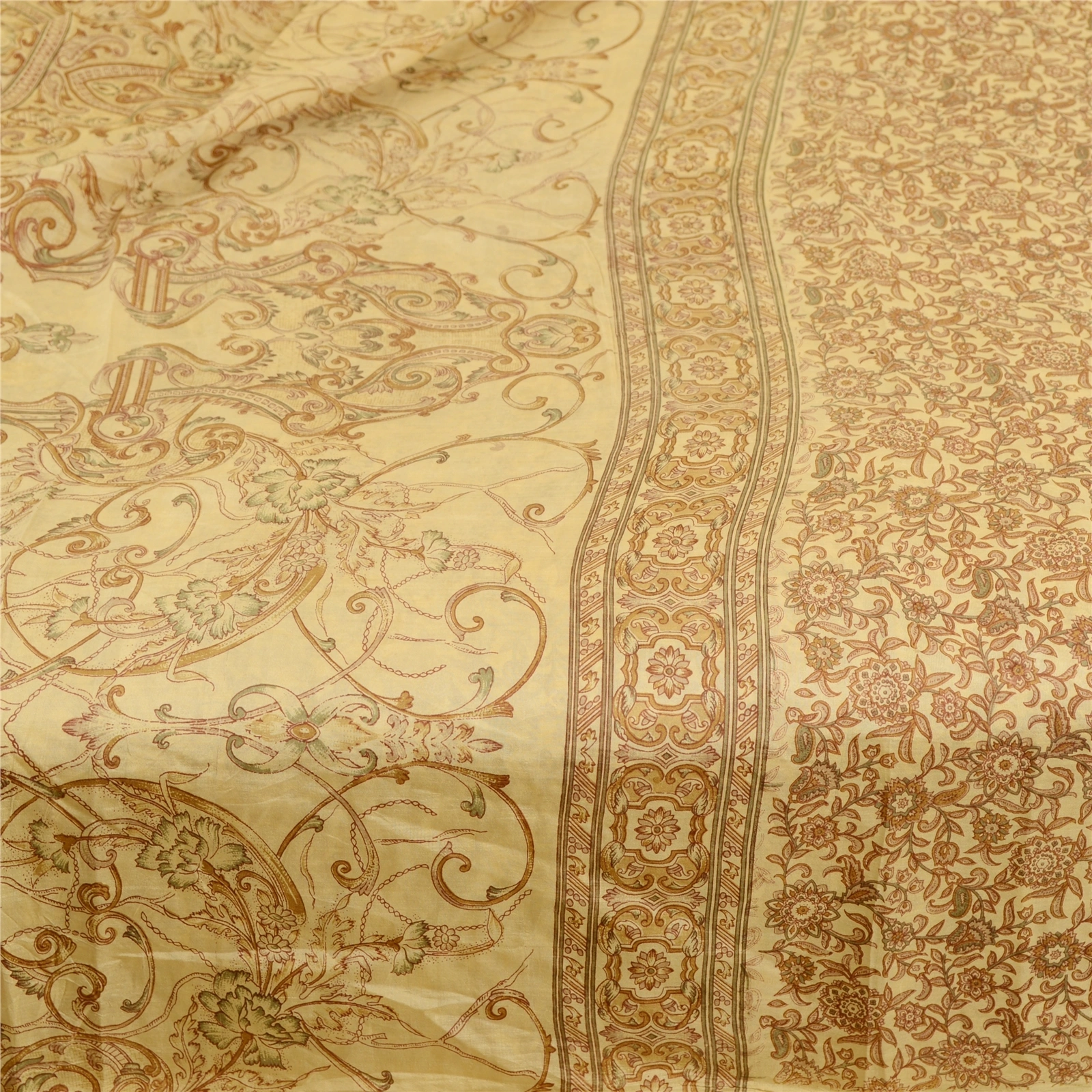 Sanskriti Vintage Brown Indian Printed Sarees Pure Silk Sari Floral Craft Fabric, PR-59544-Brown-Printed Floral Design-Pure Silk-3