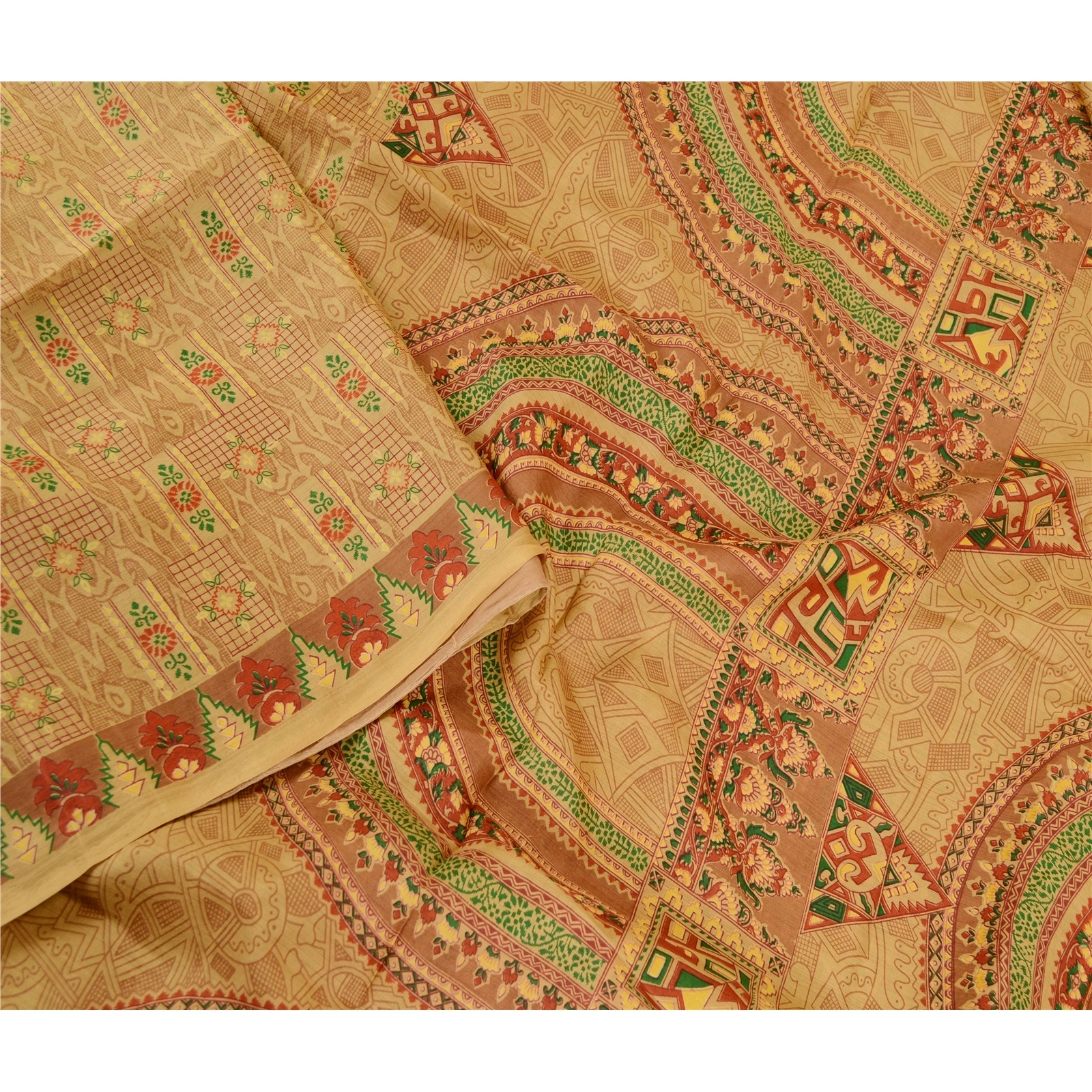 Sanskriti Vintage Green Indian Sarees Pure Silk Printed Sari 5Yd Craft Fabric, PR-59550-Green-Printed Floral Design-Pure Silk-2