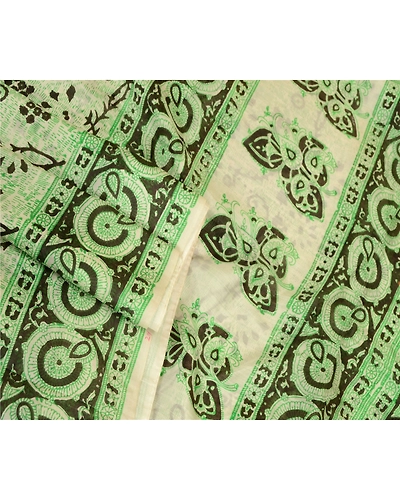 Sanskriti Vintage Green Indian Sarees Pure Silk Printed Sari Soft Craft Fabric, PR-59553-Green-Printed Floral Design-Pure Silk-2