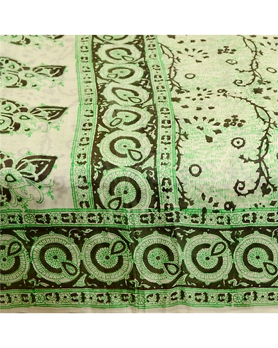 Sanskriti Vintage Green Indian Sarees Pure Silk Printed Sari Soft Craft Fabric, PR-59553-Green-Printed Floral Design-Pure Silk-4