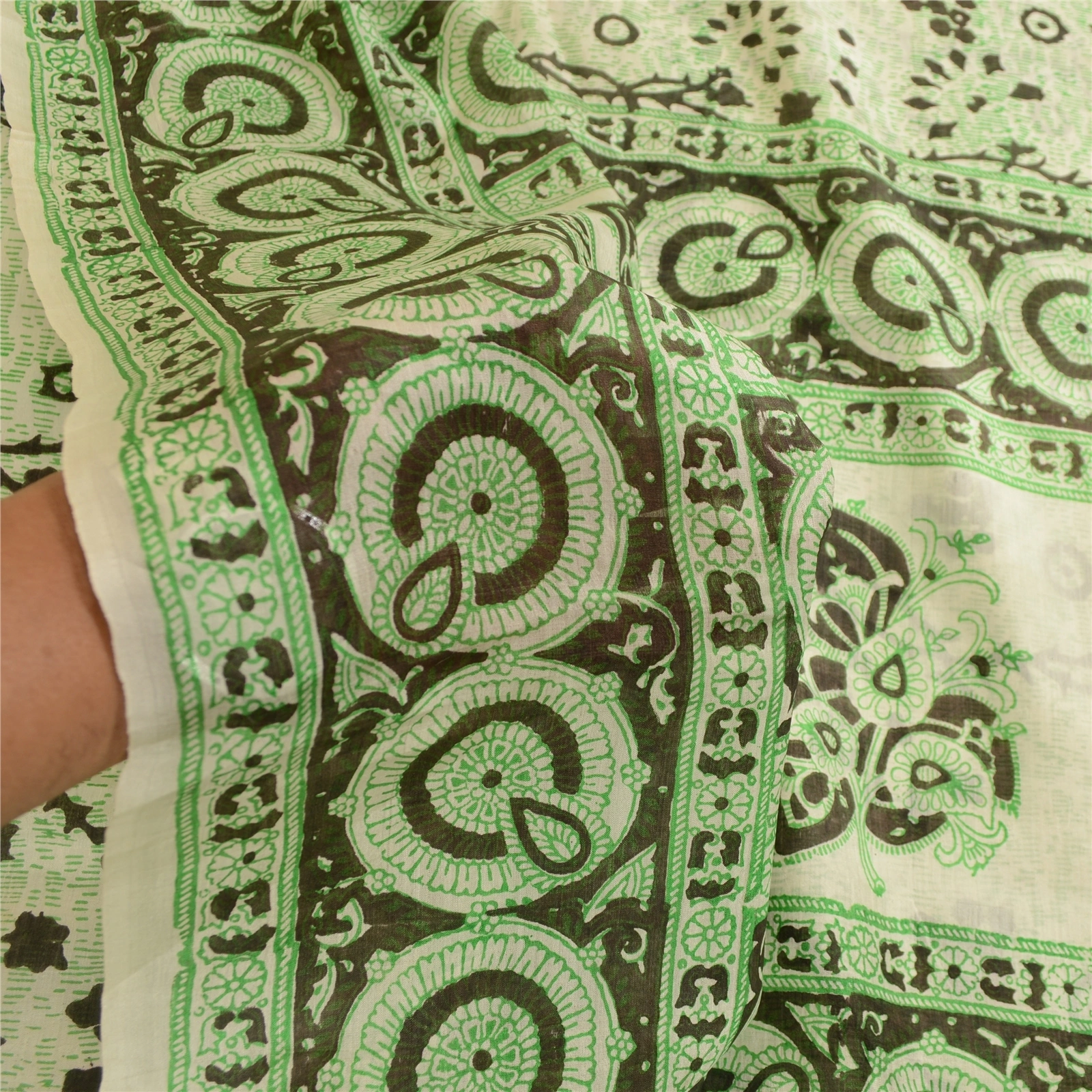 Sanskriti Vintage Green Indian Sarees Pure Silk Printed Sari Soft Craft Fabric, PR-59553-Green-Printed Floral Design-Pure Silk-6