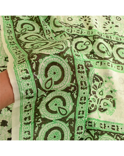 Sanskriti Vintage Green Indian Sarees Pure Silk Printed Sari Soft Craft Fabric, PR-59553-Green-Printed Floral Design-Pure Silk-6