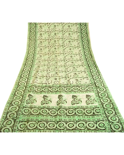 Sanskriti Vintage Green Indian Sarees Pure Silk Printed Sari Soft Craft Fabric, PR-59553-Green-Printed Floral Design-Pure Silk-8