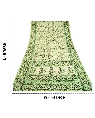 Sanskriti Vintage Green Indian Sarees Pure Silk Printed Sari Soft Craft Fabric, PR-59553-Green-Printed Floral Design-Pure Silk-9