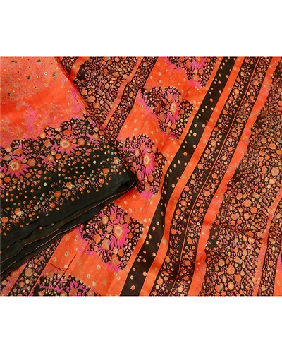 Sanskriti Vintage Orange Sarees 100% Pure Silk Printed Sari Soft Craft Fabric, PR-59614-Orange-Printed Floral Design-Pure Silk-2