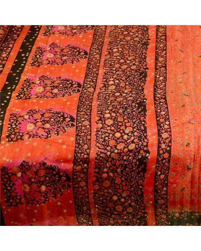 Sanskriti Vintage Orange Sarees 100% Pure Silk Printed Sari Soft Craft Fabric, PR-59614-Orange-Printed Floral Design-Pure Silk-3