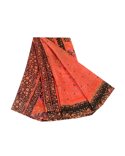 Sanskriti Vintage Orange Sarees 100% Pure Silk Printed Sari Soft Craft Fabric, PR-59614-Orange-Printed Floral Design-Pure Silk-6