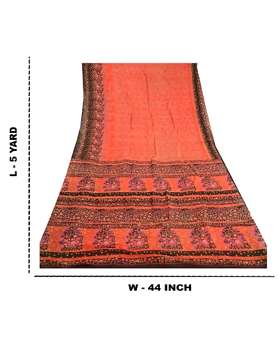 Sanskriti Vintage Orange Sarees 100% Pure Silk Printed Sari Soft Craft Fabric, PR-59614-Orange-Printed Floral Design-Pure Silk-8