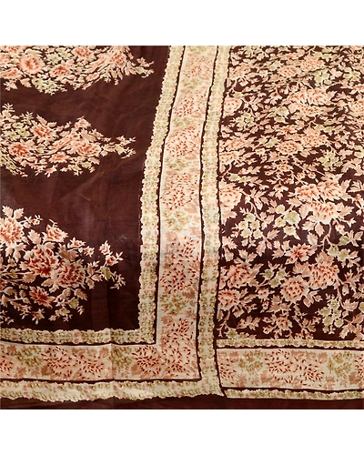 Sanskriti Vintage Dark Brown Sarees Indian Pure Silk Printed Sari Craft Fabric, PR-59623-Dark Brown-Printed Floral Design-Pure Silk-3