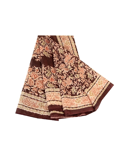 Sanskriti Vintage Dark Brown Sarees Indian Pure Silk Printed Sari Craft Fabric, PR-59623-Dark Brown-Printed Floral Design-Pure Silk-6