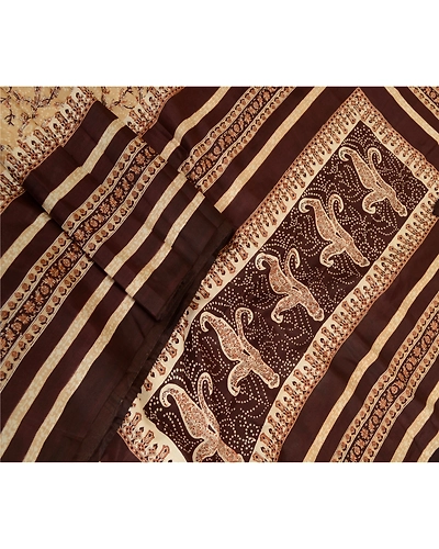 Sanskriti Vintage Cream Sarees Indian Pure Silk Printed Sari Soft Craft Fabric, PR-59647-Cream-Printed Floral Design-Pure Silk-1