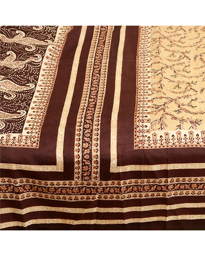 Sanskriti Vintage Cream Sarees Indian Pure Silk Printed Sari Soft Craft Fabric, PR-59647-Cream-Printed Floral Design-Pure Silk-3