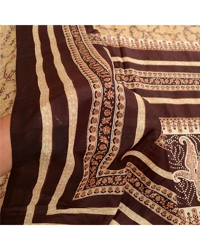 Sanskriti Vintage Cream Sarees Indian Pure Silk Printed Sari Soft Craft Fabric, PR-59647-Cream-Printed Floral Design-Pure Silk-5