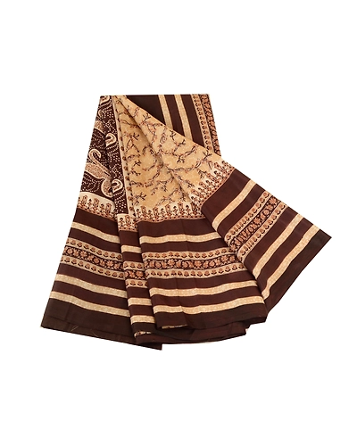 Sanskriti Vintage Cream Sarees Indian Pure Silk Printed Sari Soft Craft Fabric, PR-59647-Cream-Printed Floral Design-Pure Silk-6