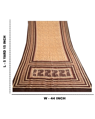 Sanskriti Vintage Cream Sarees Indian Pure Silk Printed Sari Soft Craft Fabric, PR-59647-Cream-Printed Floral Design-Pure Silk-8