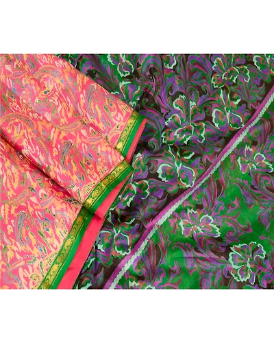 Sanskriti Vintage Pink Printed Sarees Pure Silk Zari Border Sari Craft Fabric, PR-59662-Pink-Printed Floral Design-Pure Silk-1