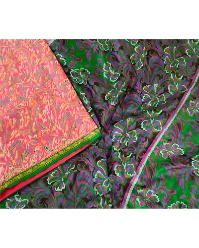 Sanskriti Vintage Pink Printed Sarees Pure Silk Zari Border Sari Craft Fabric, PR-59662-Pink-Printed Floral Design-Pure Silk-2